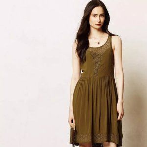 Lilka for Anthrpologie army green summer dress with pockets, size s